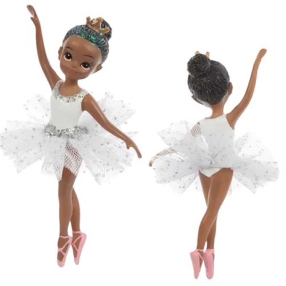 2 Ballerina Christmas Ornaments Black Girls Glitter Silver Gold white Pink Tutus - Picture 2 of 3